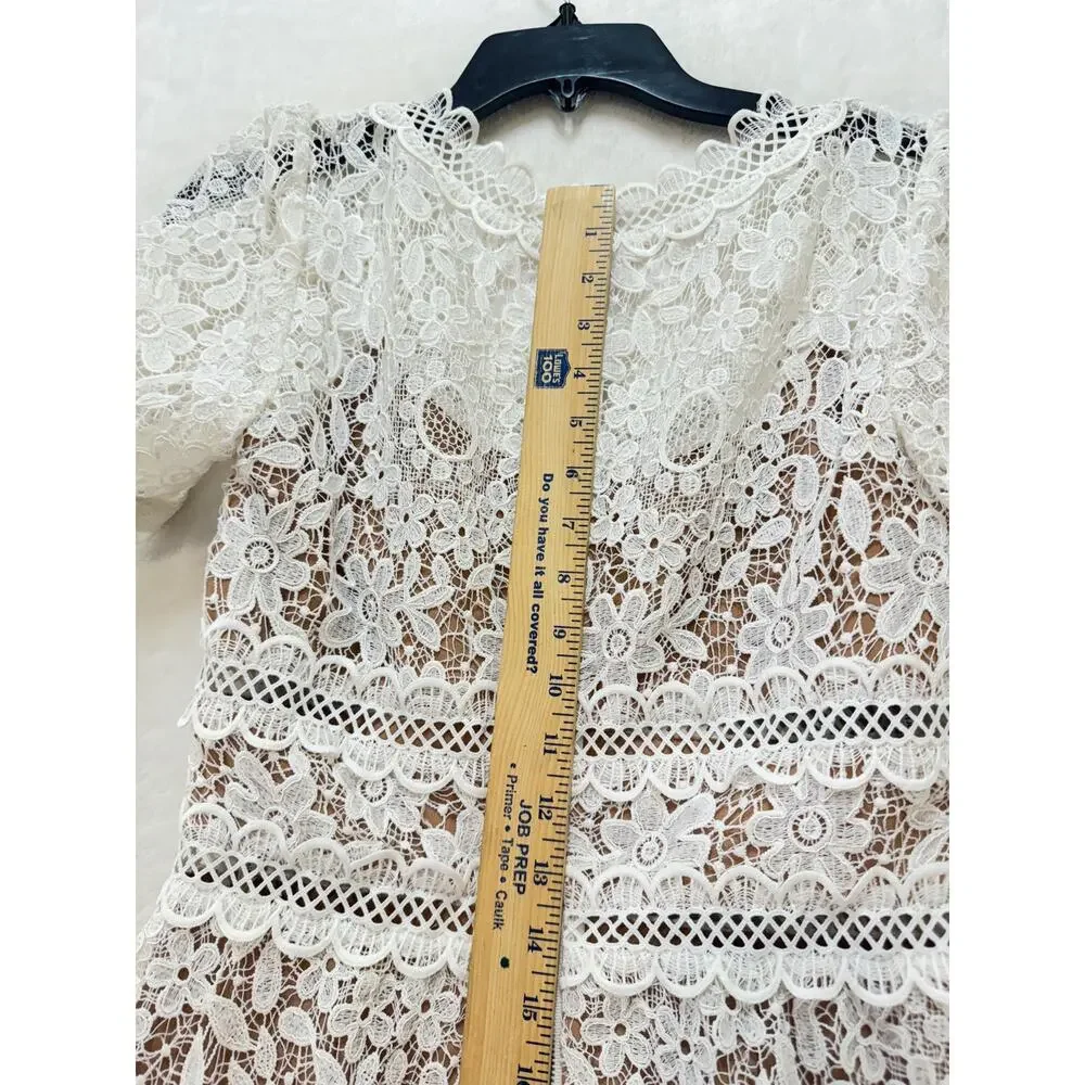 Self Portrait White Guipure Lace Mini Dress Womens 4 US Bridal Wedding - Picture 11 of 16